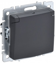 BRITE Розетка 1-местная с заземлением с защитными шторками и крышкой 16А IP20 РСбш10-3-БрГ графит , BR-R16-16-K53
