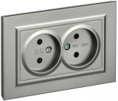 BRITE Розетка 2-местная без заземления с защитными шторками 10А в сборе РСш12-2-БрС сталь IEK, BR-R23-10-K46-F