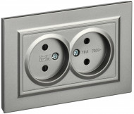 BRITE Розетка 2-местная без заземления с защитными шторками 10А в сборе РСш12-2-БрС сталь , BR-R23-10-K46-F