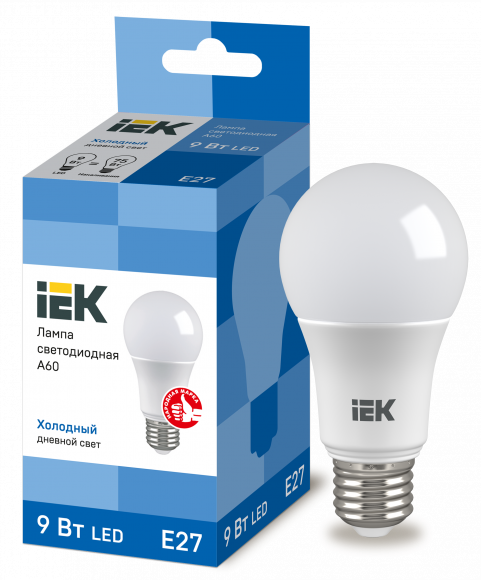 IEK Лампа светодиодная A60 груша 9Вт 230В 6500К E27 IEK, LLE-A60-9-230-65-E27