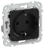 FLITE Розетка 1-местная с заземлением с защитными шторками 16А с USB A+A 3,1А безвинтовое крепление РСЮша11-1-ФлЧ черный IEK, FI-R14-16-1-U21-D31-K02