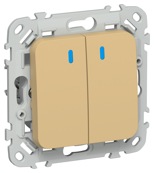 IEK FLITE Выключатель 2-клавишный кнопочный с индикацией 10А ВС12-2-1-ФлШм шамуа IEK, FI-V24-1-10-1-K89