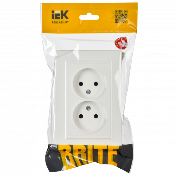 IEK BRITE Розетка 2-местная без заземления без защитных шторок 10А в сборе РС12-2-БрБ белый IEK, BR-R20-10-K01-F