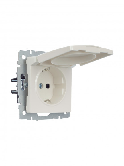 IEK BRITE Розетка 1-местная с заземлением с защитными шторками и крышкой 16А IP20 РСбш10-3-БрЖ жемчуг , BR-R16-16-K36