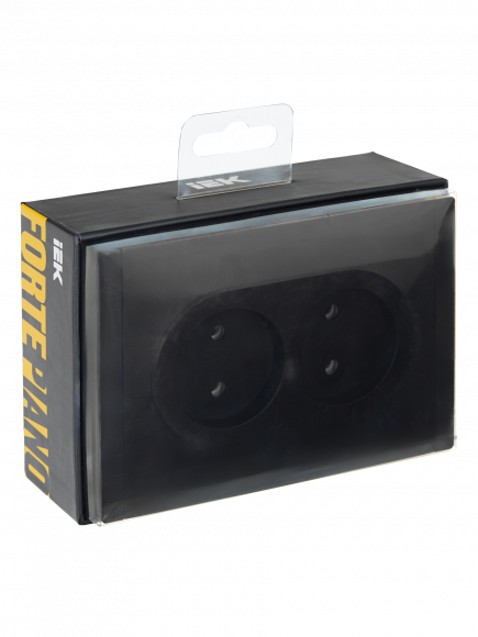 IEK FORTE&PIANO Розетка 2-местная без заземления без защитных шторок безвинтовое крепление 10А FP126 черный , FP-R20-10-1-K02