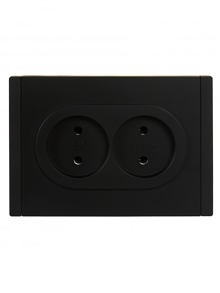 IEK FORTE&PIANO Розетка 2-местная без заземления без защитных шторок безвинтовое крепление 10А FP126 черный , FP-R20-10-1-K02