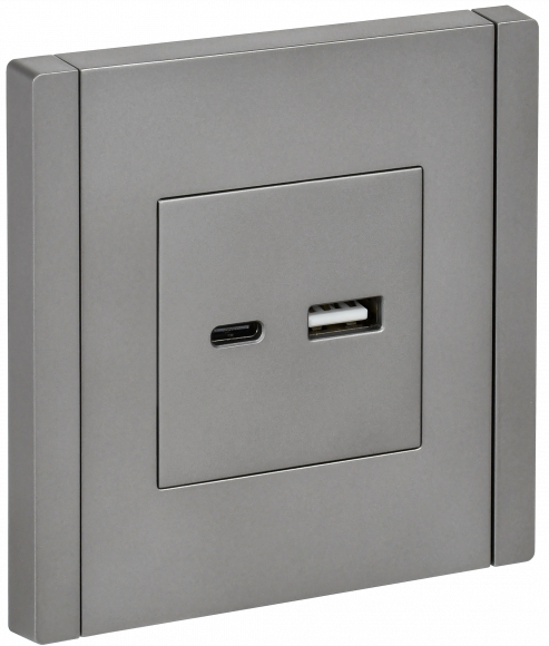 IEK FORTE&PIANO Розетка USB A+C 3,1А FP550 сталь IEK, FP-U22-D31-K46