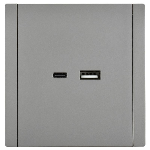 IEK FORTE&PIANO Розетка USB A+C 3,1А FP550 сталь , FP-U22-D31-K46