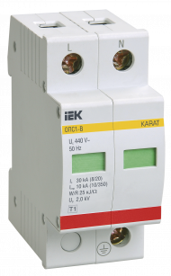 KARAT Ограничитель импульсного перенапряжения ОПС1-B 2P In=30кА Un=400В Im=60кА IEK, MOP20-2-B