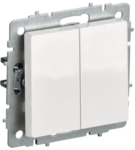 IEK BRITE Выключатель 2-клавишный проходной 10А безвинтовое крепление ВС11-2-6-БрБ белый IEK, BR-V22-0-10-1-K01