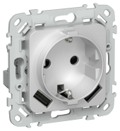 FLITE Розетка 1-местная с заземлением с защитными шторками 16А с USB A+A 3,1А РСЮша11-0-ФлА алюминий IEK, FI-R14-16-U21-D31-K47