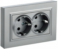 BRITE Розетка 2-местная с заземлением без защитных шторок 16А в сборе РС12-3-БрА алюминий , BR-R21-16-K47-F