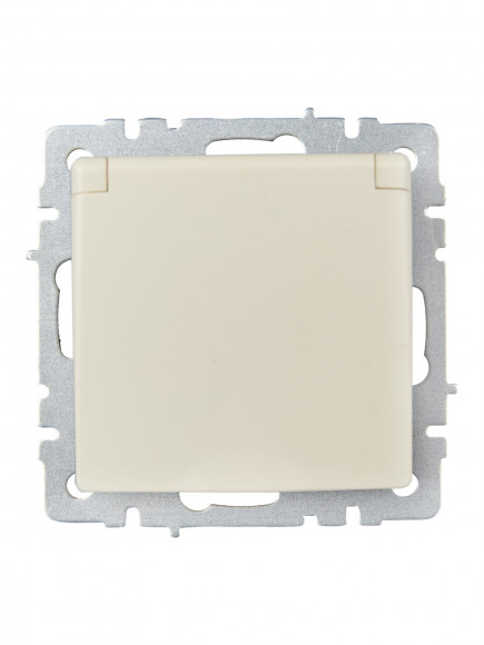 IEK BRITE Розетка 1-местная с заземлением с защитными шторками и крышкой 16А IP20 РСбш10-3-БрКр бежевый , BR-R16-16-K10