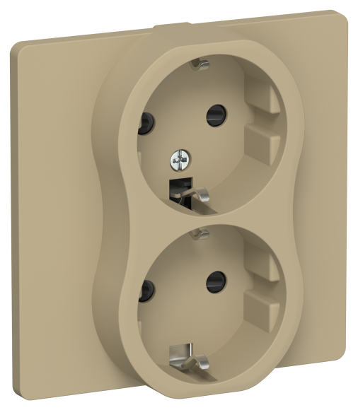 IEK FLITE Розетка 2-местная с заземлением с защитными шторками безвинтовое крепление 16А РСш12-1-К-ФлХ хаки IEK, FI-R24C-16-1-K59