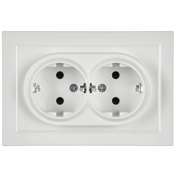 IEK BRITE Розетка 2-местная с заземлением без защитных шторок 16А в сборе РС12-3-БрБ белый , BR-R21-16-K01-F