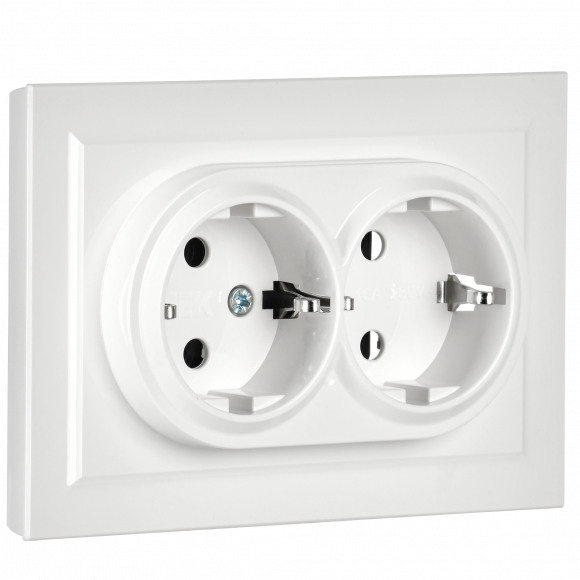 IEK BRITE Розетка 2-местная с заземлением без защитных шторок 16А в сборе РС12-3-БрБ белый , BR-R21-16-K01-F