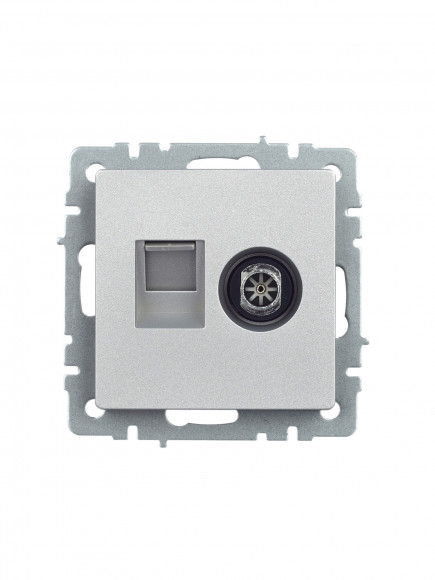 IEK BRITE Розетка двойная TV+RJ45 кат.5E РТВ/РК12-БрА алюминий IEK, BR-AK20-1-K47