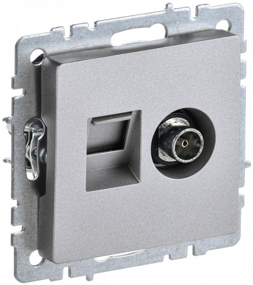 IEK BRITE Розетка двойная TV+RJ45 кат.5E РТВ/РК12-БрА алюминий IEK, BR-AK20-1-K47