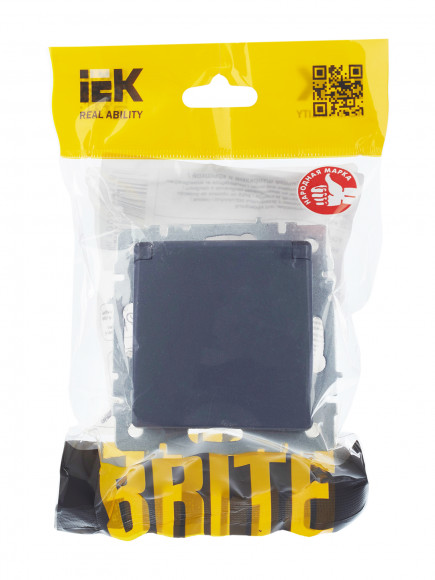 IEK BRITE Розетка 1-местная с заземлением с защитными шторками и крышкой 16А IP20 РСбш10-3-БрМ маренго , BR-R16-16-K35