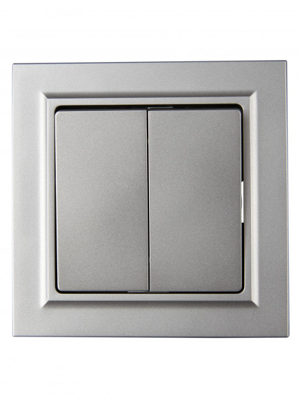 IEK BRITE Выключатель 2-клавишный 10А в сборе ВСР10-2-0-БрС сталь , BR-V20-0-10-K46-F