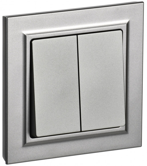 IEK BRITE Выключатель 2-клавишный 10А в сборе ВСР10-2-0-БрС сталь IEK, BR-V20-0-10-K46-F