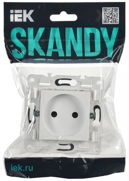 IEK SKANDY Розетка без заземления с защитными шторками 10А SK-R01W арктический белый , SK-R13-10-K01
