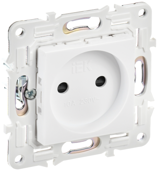 IEK SKANDY Розетка без заземления с защитными шторками 10А SK-R01W арктический белый , SK-R13-10-K01