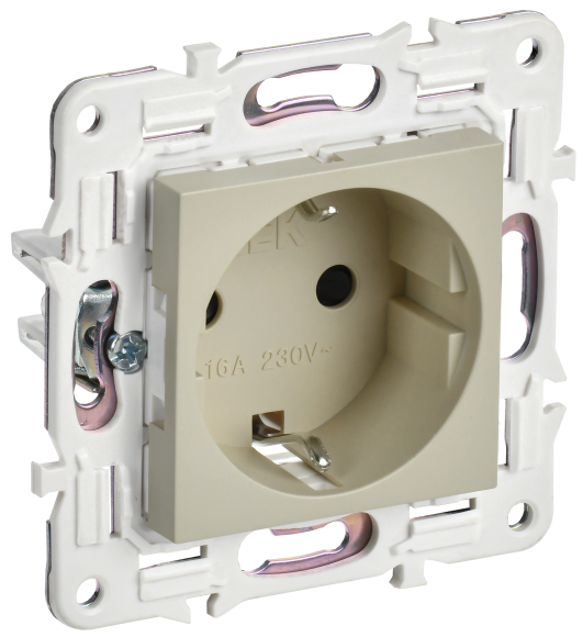 IEK SKANDY Розетка с заземлением с защитными шторками 16А SK-R04B бежевый , SK-R14-16-K10