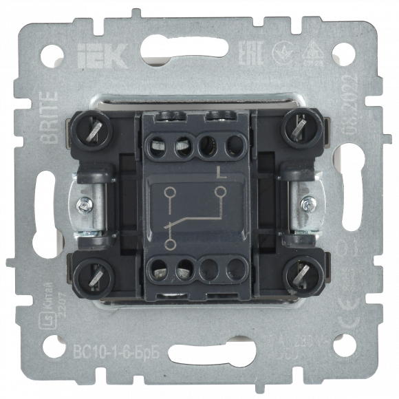 IEK BRITE Выключатель 1-клавишный проходной 10А ВС10-1-6-БрБ белый IEK, BR-V12-0-10-K01