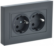 BRITE Розетка 2-местная с заземлением без защитных шторок 16А в сборе РС12-3-БрГ графит , BR-R21-16-K53-F