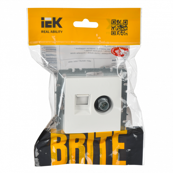 IEK BRITE Розетка двойная TV+RJ45 кат.5E РТВ/РК12-БрБ белый , BR-AK20-1-K01