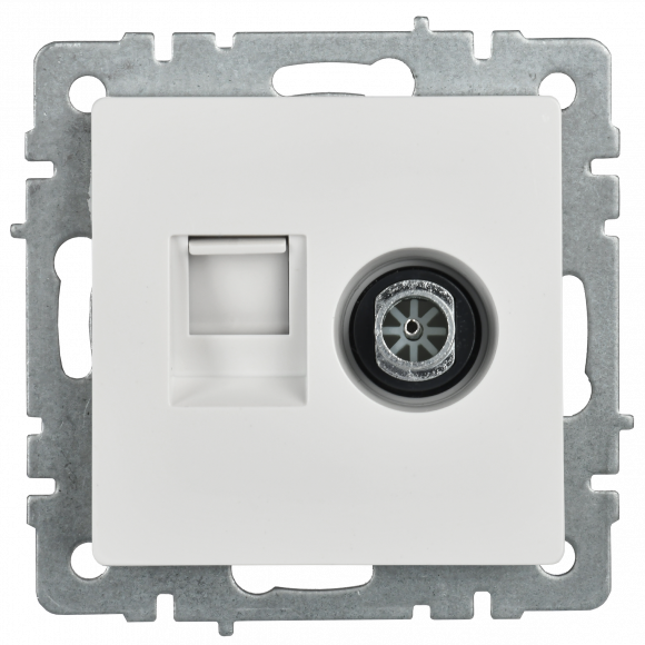 IEK BRITE Розетка двойная TV+RJ45 кат.5E РТВ/РК12-БрБ белый , BR-AK20-1-K01