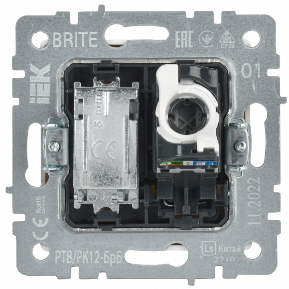 IEK BRITE Розетка двойная TV+RJ45 кат.5E РТВ/РК12-БрБ белый , BR-AK20-1-K01
