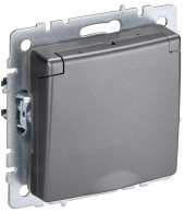 BRITE Розетка 1-местная с заземлением с защитными шторками и крышкой 16А IP20 РСбш10-3-БрС сталь IEK, BR-R16-16-K46