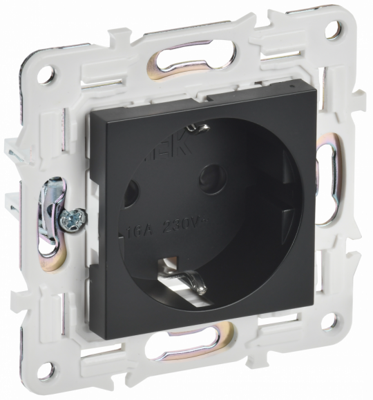 IEK SKANDY Розетка с заземлением с защитными шторками 16А SK-R04Bl черный , SK-R14-16-K02