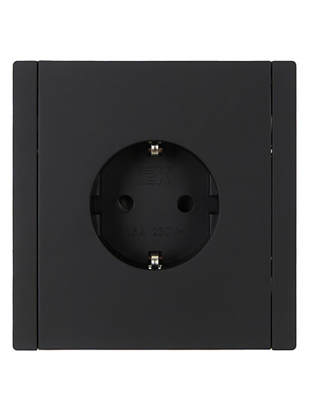 IEK FORTE&PIANO Розетка 1-местная с заземлением с защитными шторками винтовое крепление 16А FP115 черный , FP-R14-16-K02
