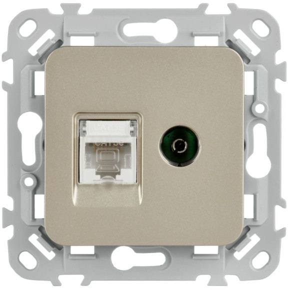 IEK FLITE Розетка 2-местная RJ45/TV категория 5Е UTP РКТВ5е-2-0-ФлШ шампань IEK, FI-AK22-1-K37