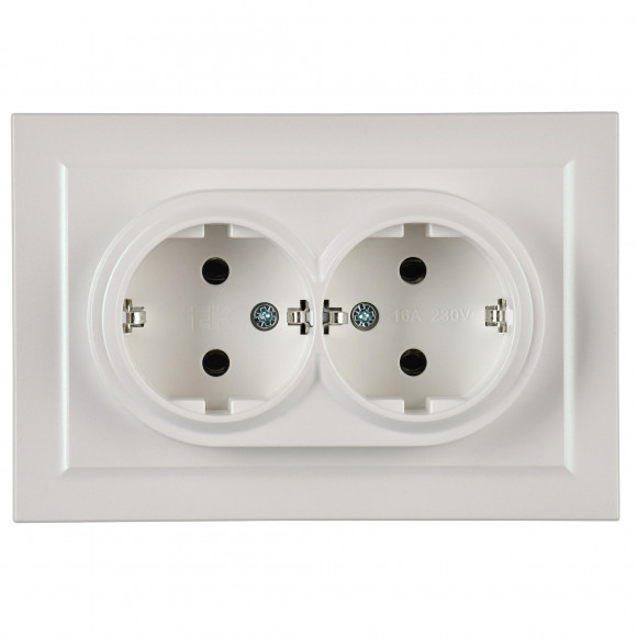 IEK BRITE Розетка 2-местная с заземлением без защитных шторок 16А в сборе РС12-3-БрЖ жемчуг , BR-R21-16-K36-F