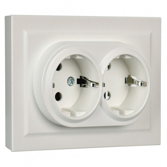 IEK BRITE Розетка 2-местная с заземлением без защитных шторок 16А в сборе РС12-3-БрЖ жемчуг , BR-R21-16-K36-F