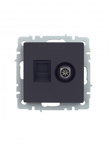 IEK BRITE Розетка двойная TV+RJ45 кат.5E РТВ/РК12-БрГ графит , BR-AK20-1-K53