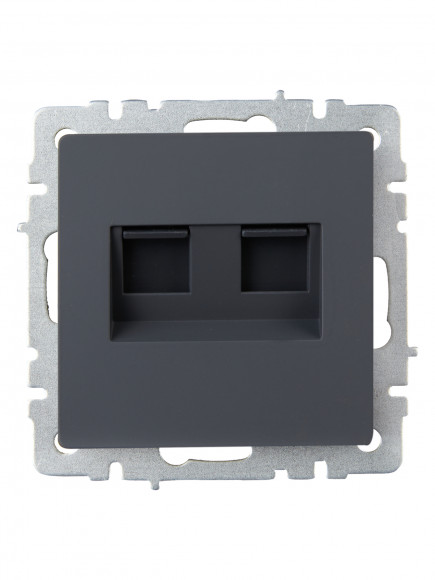 IEK BRITE Розетка компьютерная двойная RJ45 кат.6 РК11-2-БрГ графит , BR-K20-2-K53