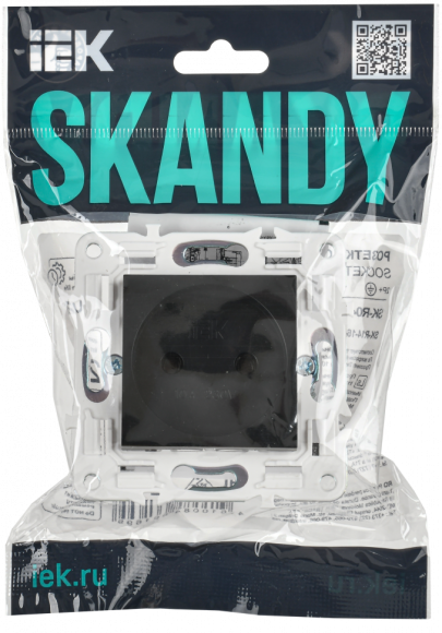 IEK SKANDY Розетка без заземления без защитных шторок 10А SK-R02Bl черный , SK-R10-10-K02