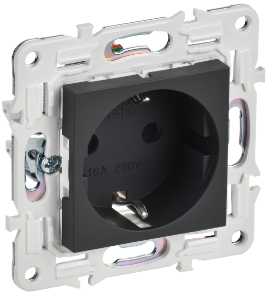 IEK SKANDY Розетка с заземлением с защитными шторками 16А SK-R04G графит , SK-R14-16-K53