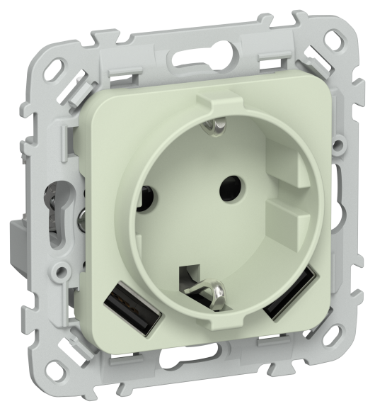 IEK FLITE Розетка 1-местная с заземлением с защитными шторками 16А с USB A+A 3,1А безвинтовое крепление РСЮша11-1-ФлП панг IEK, FI-R14-16-1-U21-D31-K92