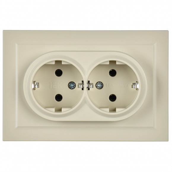 IEK BRITE Розетка 2-местная с заземлением без защитных шторок 16А в сборе РС12-3-БрКр бежевый , BR-R21-16-K10-F