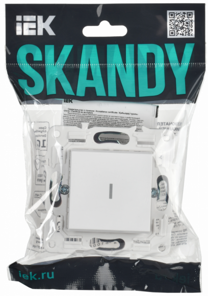IEK SKANDY Выключатель 1-клавишный с индикацией 10А SK-V07W арктический белый , SK-V10-1-10-K01