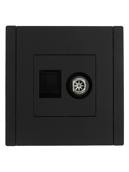 IEK FORTE&PIANO Розетка двойная TV+RJ45 кат.6 FP137 черный , FP-AK20-2-K02