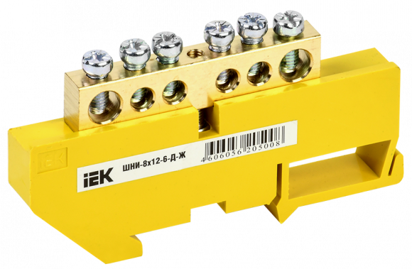 IEK Шина PE "земля" на DIN-изол ШНИ-8х12-6-Д-Ж IEK, YNN10-812-6D-K05