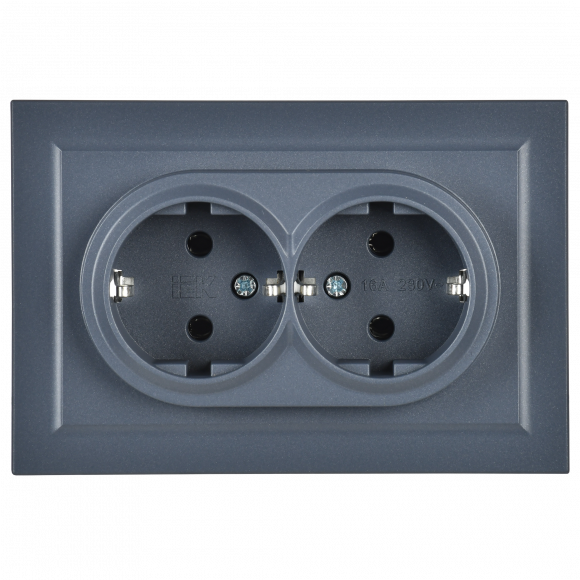 IEK BRITE Розетка 2-местная с заземлением без защитных шторок 16А в сборе РС12-3-БрМ маренго , BR-R21-16-K35-F