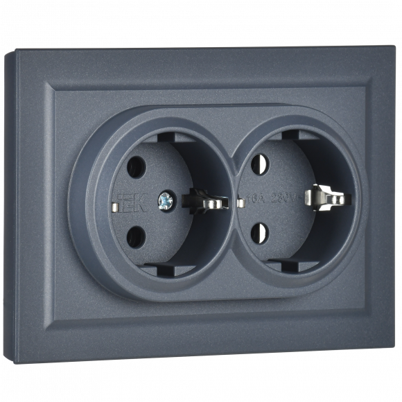 IEK BRITE Розетка 2-местная с заземлением без защитных шторок 16А в сборе РС12-3-БрМ маренго , BR-R21-16-K35-F